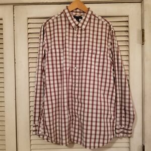 Banana Republic Plaid Button Up Grey Maroon XL